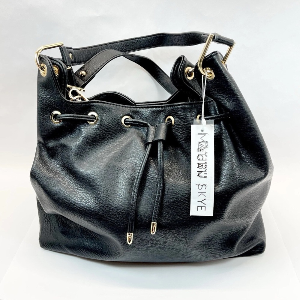MALIBU SKYE Black Vegan Leather Hobo Satchel Purse + Wallet 2 Piece Set NEW